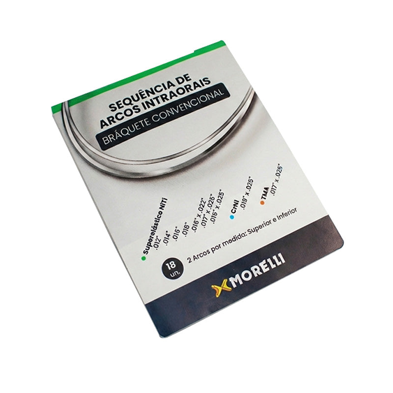 Morelli wires for conventional brackets, showing metal orthodontic wires and bracket forms for dental orthodontic treatment.