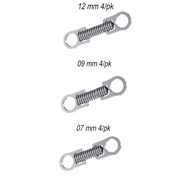 Morelli Niti closed coil springs with eyelets, 12mm size, made of flexible nickel titanium material for industrial or mechanical use