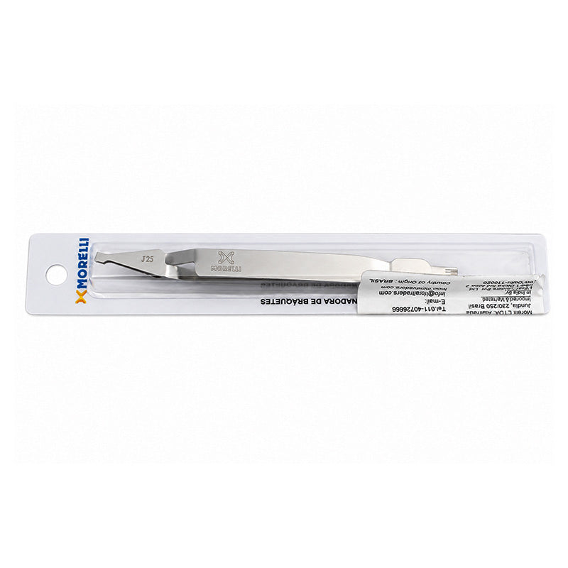 Morelli short tweezer for brackets with square tip, orthodontic forceps and tweezers for precise dental bracket positioning.
