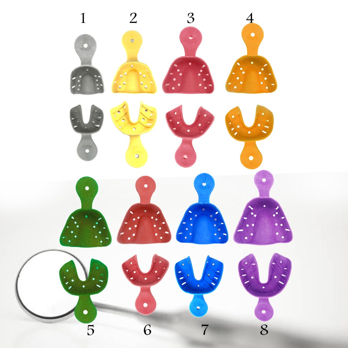 Pair of Morelli Impression Trays for dental impressions, including upper and lower trays with impression materials.