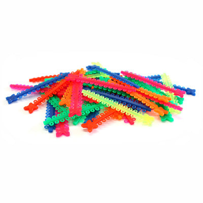 Morelli elastic ligature ties in assorted crystal modules, flexible and durable for secure dental or orthodontic use.