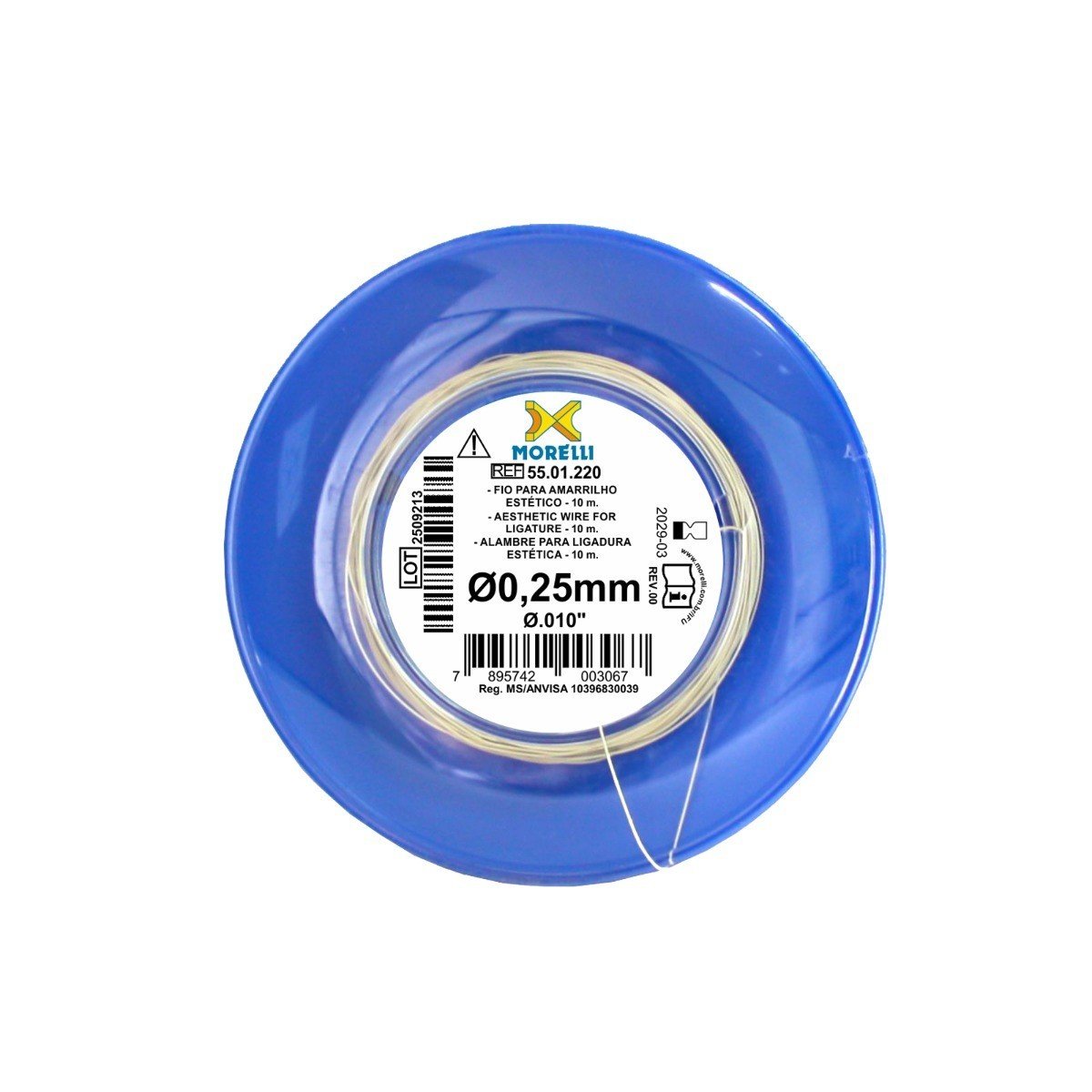 Morelli tooth-colored ligature wire and forms for orthodontic use, featuring discreet, tooth-matching wire in the image.