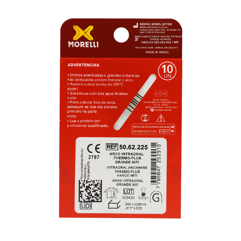 Upper Morelli Thermo Plus NiTi archwire, a flexible nickel titanium wire used in orthodontic treatment for braces.