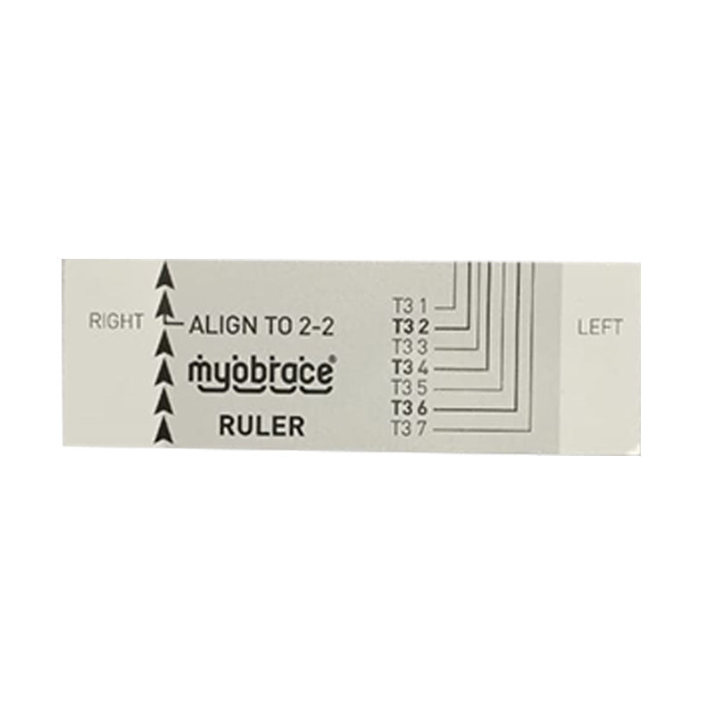 Myofunctional Research Co. MRC Myobrace for Teens ruler, a dental trainer appliance sizing tool with measurement marks.
