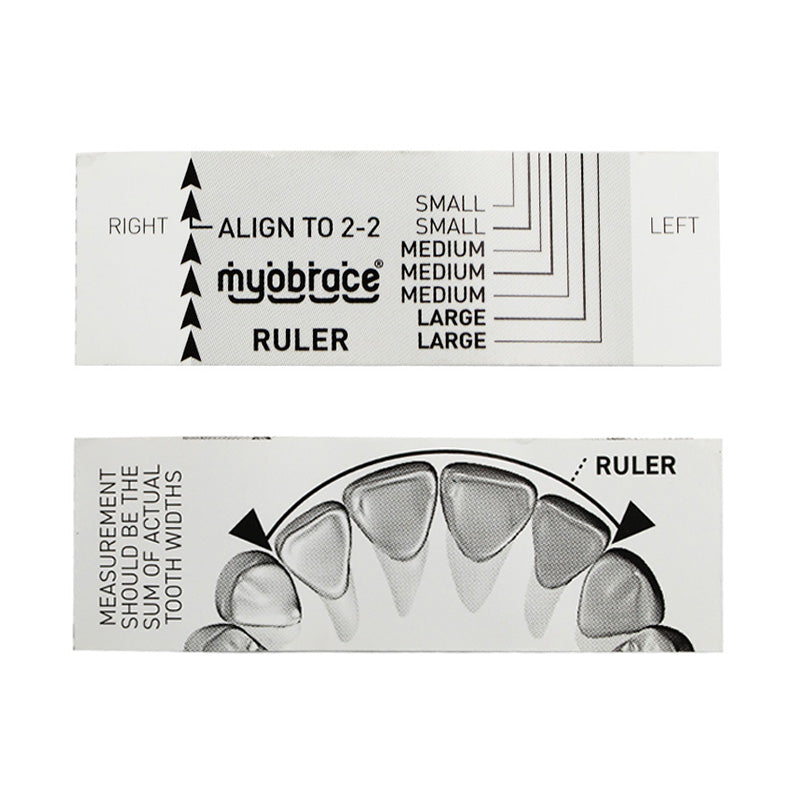 Myofunctional Research Co. MRC Myobrace Ruler appliance selection tool for trainer appliances and splints, used for dental and orthodontic assessment.