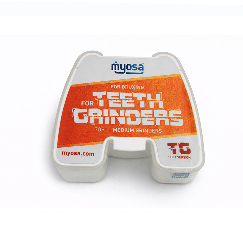 MRC Myosa soft teeth grinder trainer appliance by Myofunctional Research Co. used for teeth grinding and jaw muscle relaxation.