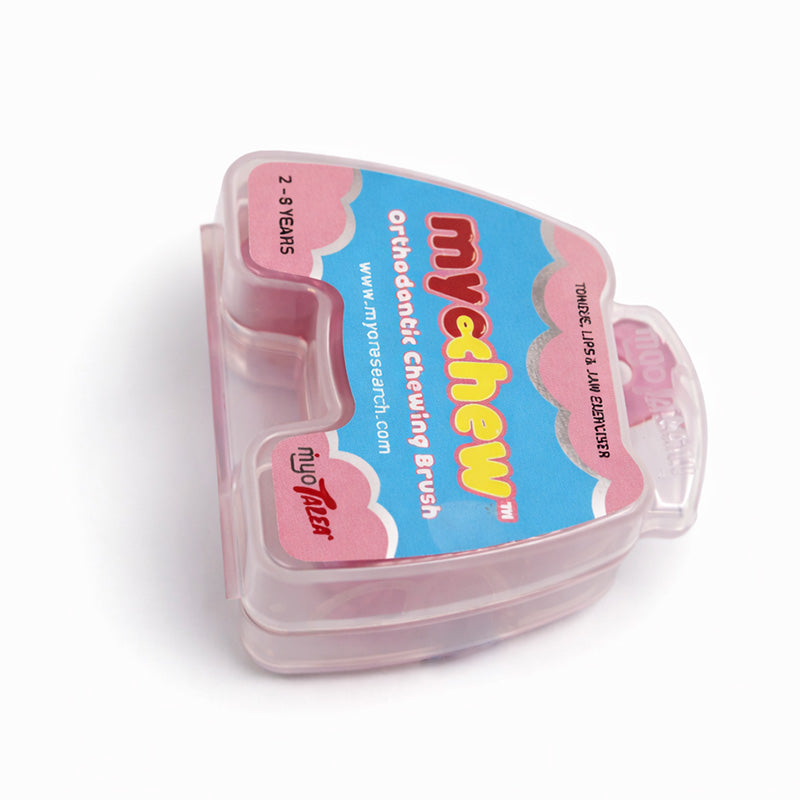 Pink MRC Myotalea Myochew trainer appliance from Myofunctional Research Co. designed for oral muscle training and splint therapy.