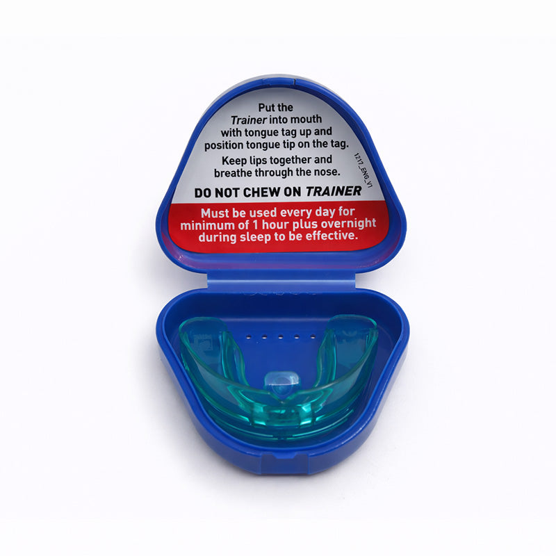 Medium blue MRC Trainer for Alignment T4A Phase 1 by Myofunctional Research Co., showing the orthodontic appliance for jaw alignment.