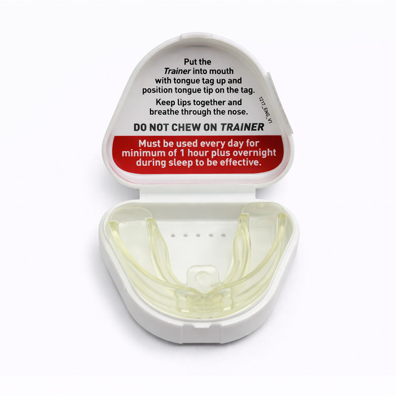 Clear T4A Phase 2 MRC Trainer for alignment, used as a myofunctional appliance, by Myofunctional Research Co.