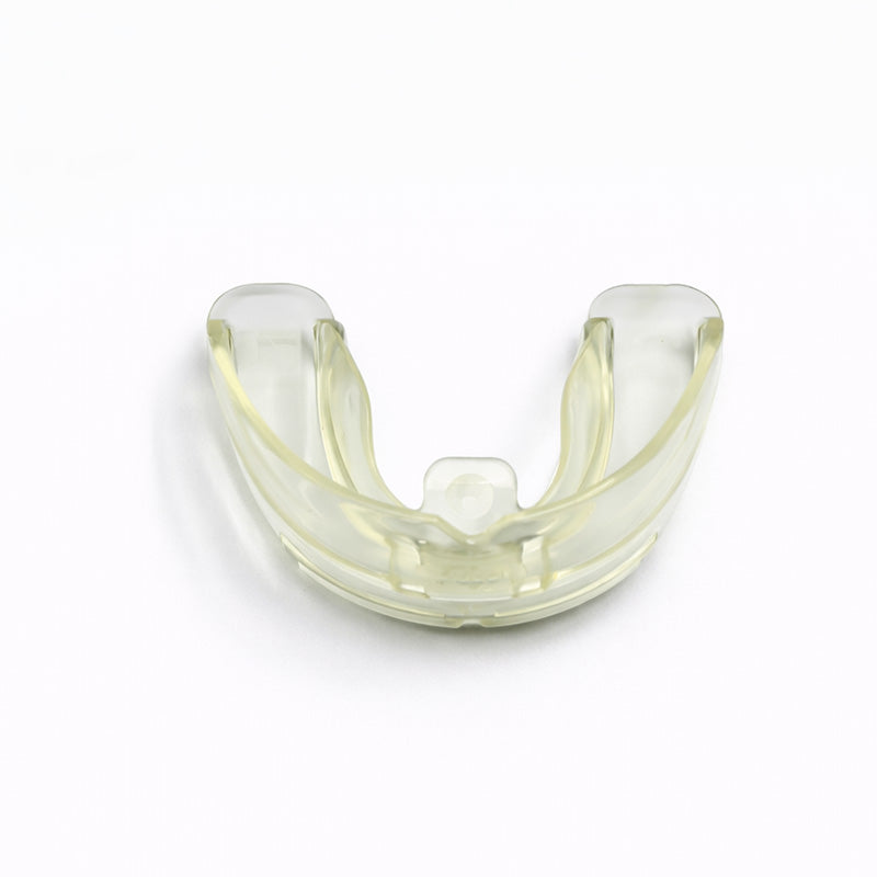 Myofunctional Research Co. T4A Phase 2 Large Clear Trainer for dental alignment and jaw correction, shown in a close-up image.