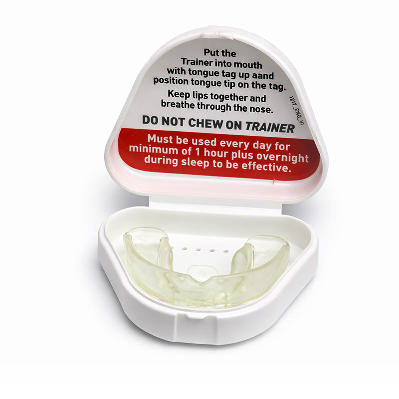 Myofunctional Research Co. T4A Phase 2 Medium Clear Trainer for Alignment, showing the clear orthodontic appliance.