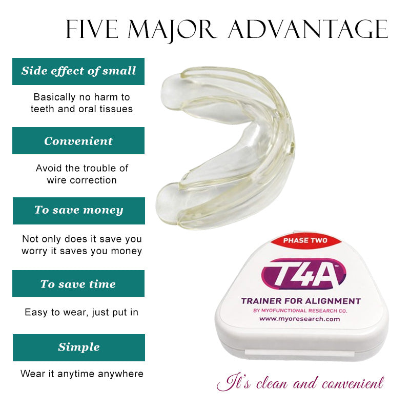 Myofunctional Research Co. T4A Phase 2 Medium Clear Trainer for alignment, showing clear appliance with adjustable features.