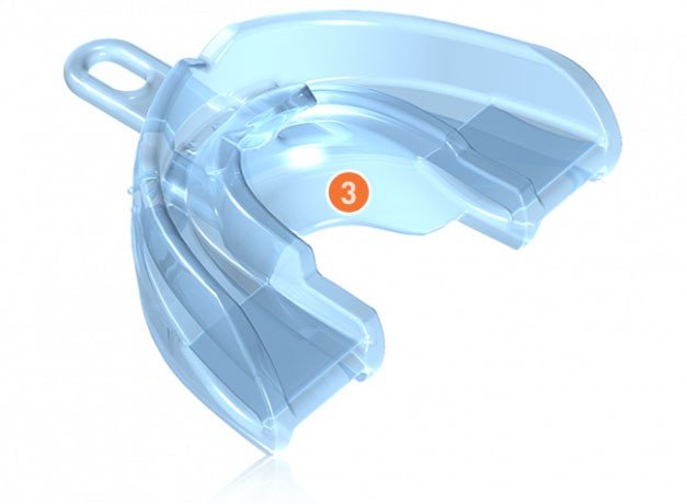 MRC Trainer for Infant Phase 1 in soft blue, a pediatric orthodontic appliance designed for early oral development by Myofunctional Research Co.