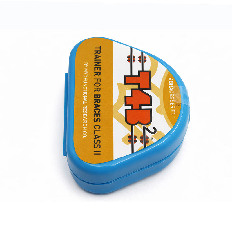 Myofunctional Research Co. MRC Trainer T4B2 for braces Class II in blue, shown as a dental orthodontic appliance.