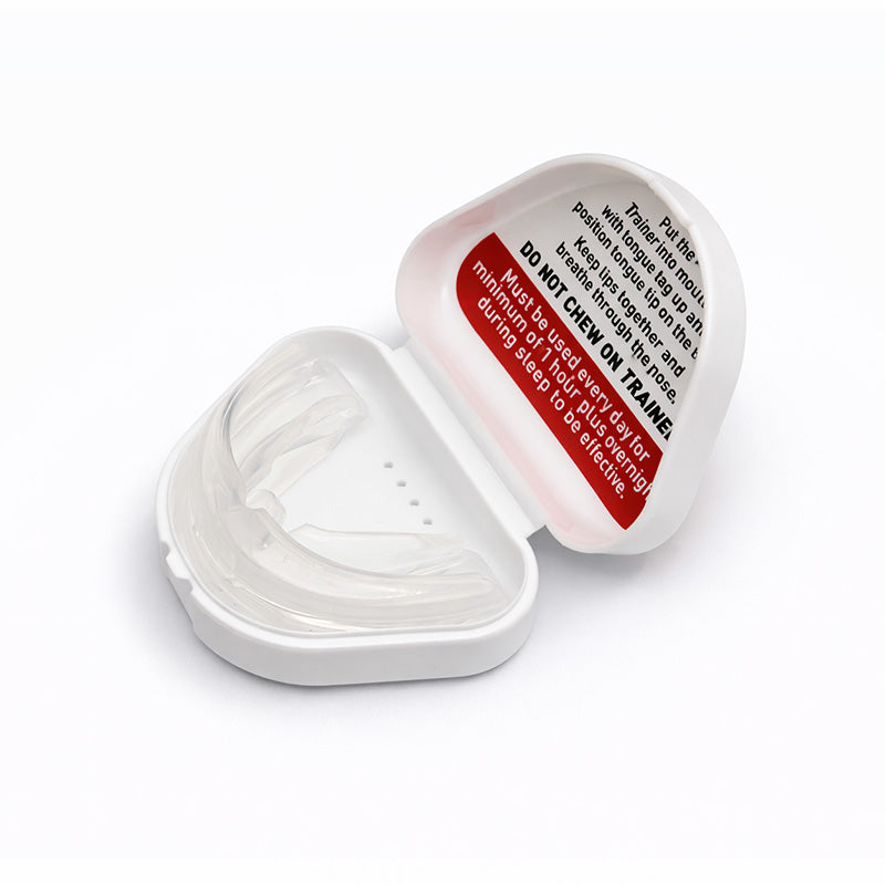 Myofunctional Research Co. T4B2 Trainer Appliance for braces Class II, clear orthodontic splint for dental alignment.