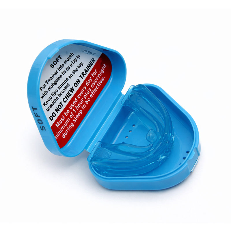 Myofunctional Research Co. T4K Trainer for Kids in soft blue, a dental appliance and splint designed for initial phase therapy.