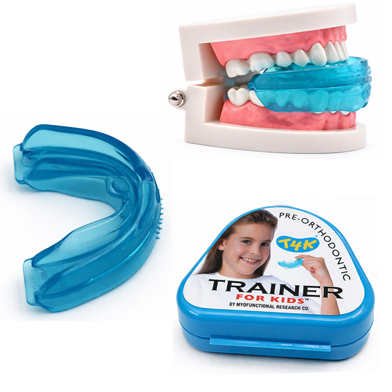 Soft blue MRC Trainer T4K for Kids Phase 1, a myofunctional appliance and splint designed for young children.