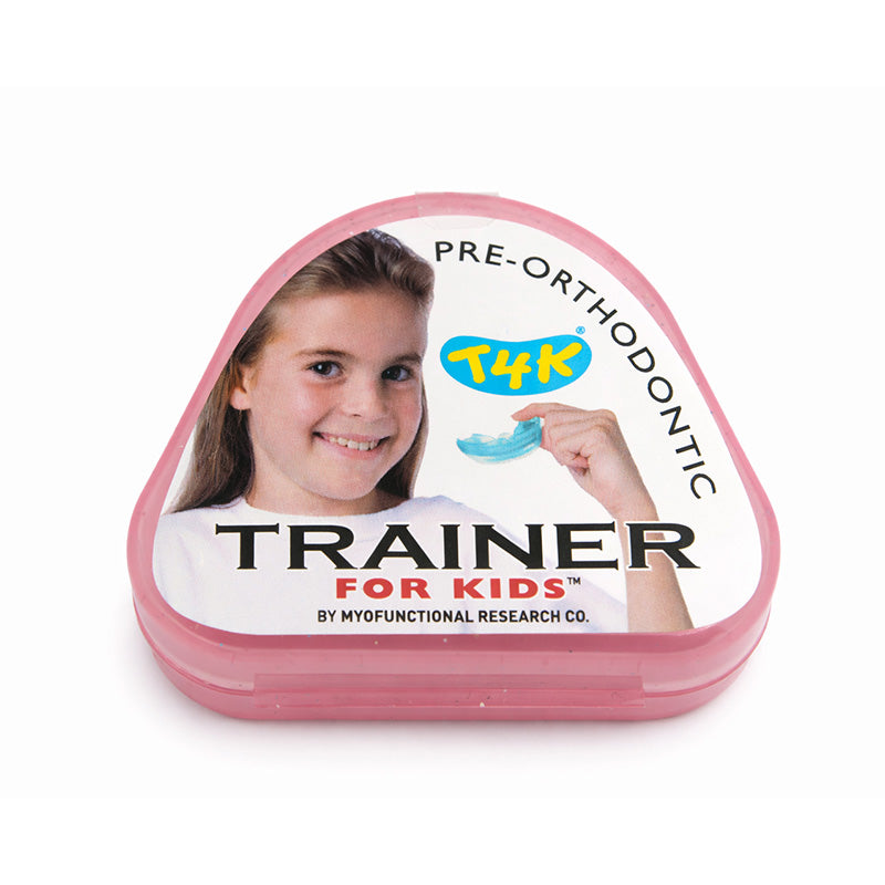 Myofunctional Research Co. T4K Trainer for Kids Phase 1 in soft pink, a pediatric orthodontic appliance and splint.