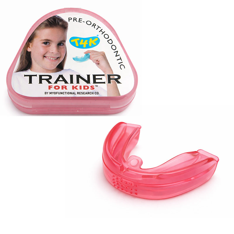 Soft pink MRC Trainer T4K for Kids Phase 1, a myofunctional appliance and splint designed for orthodontic support.