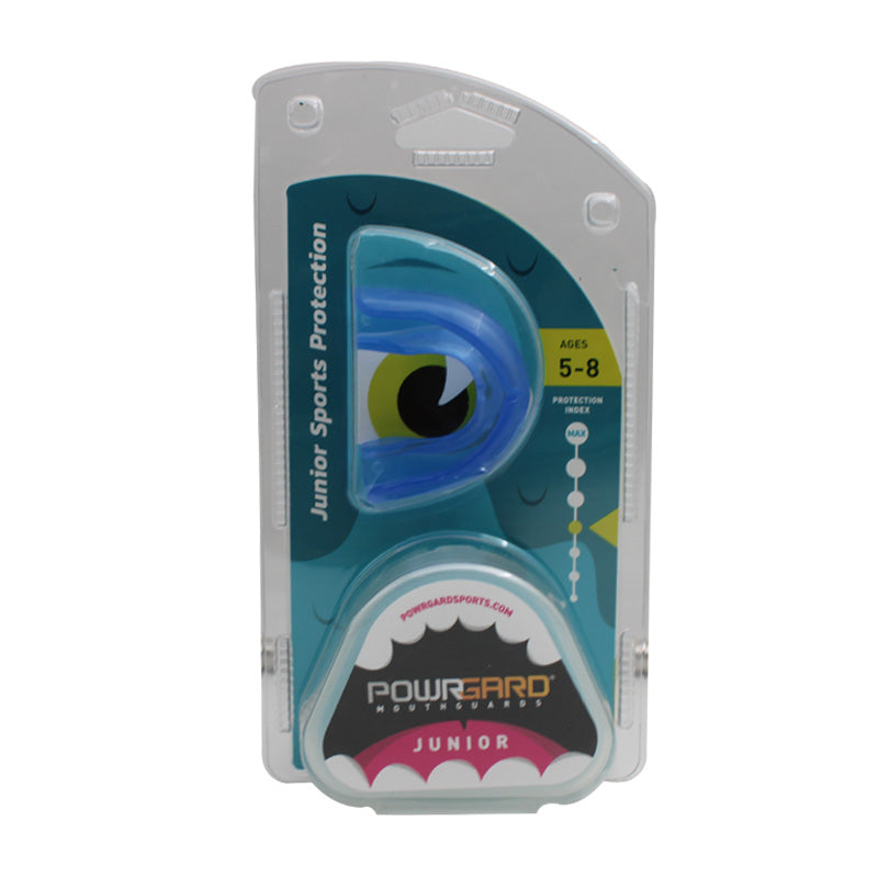 POWRGARD Junior Mouthguard for Kids ages 5-8, trainer appliance by Myofunctional Research Co., designed for dental protection.