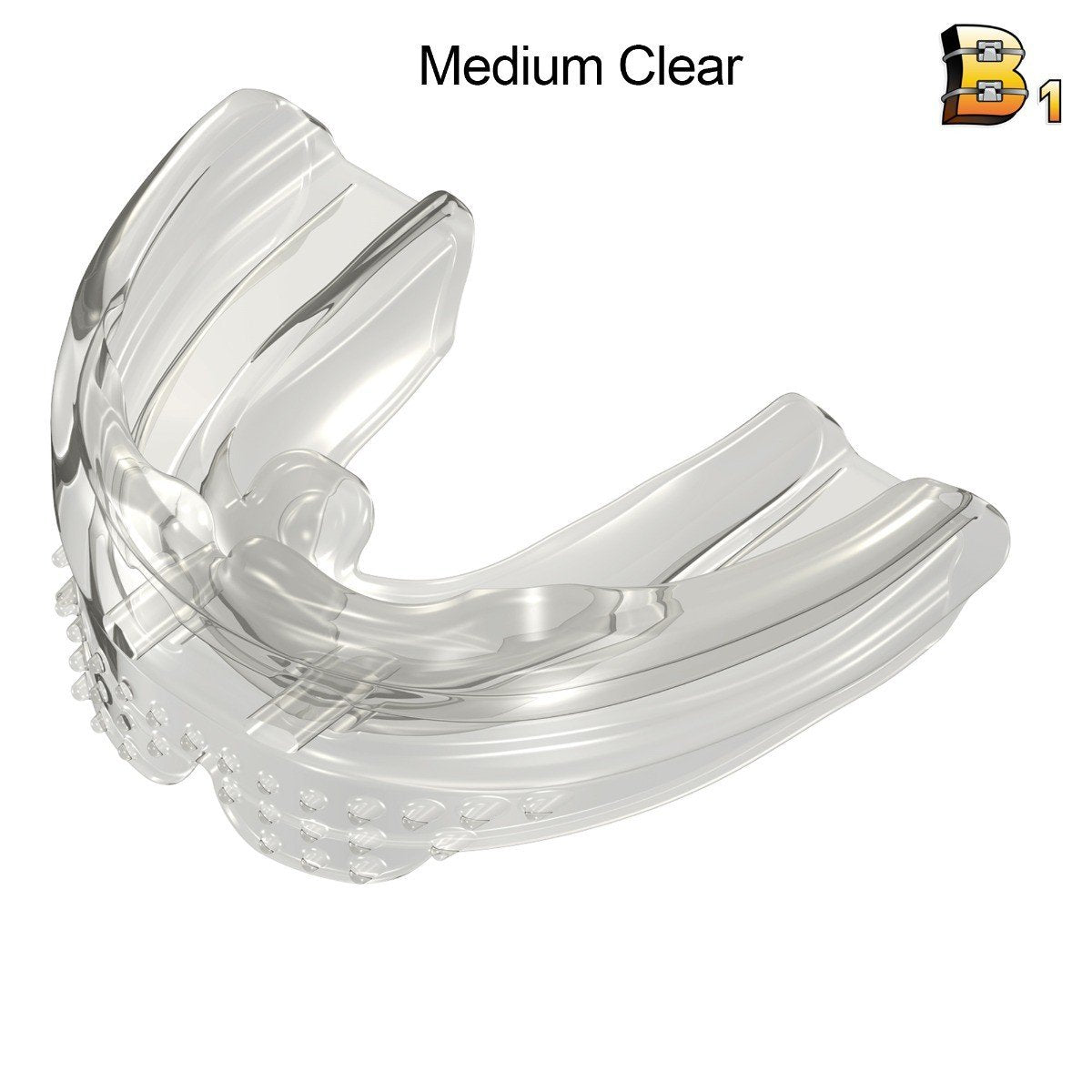 Clear Myobrace Stage 1 Trainer Appliance for Braces by Myofunctional Research Co., showing the transparent orthodontic splint.