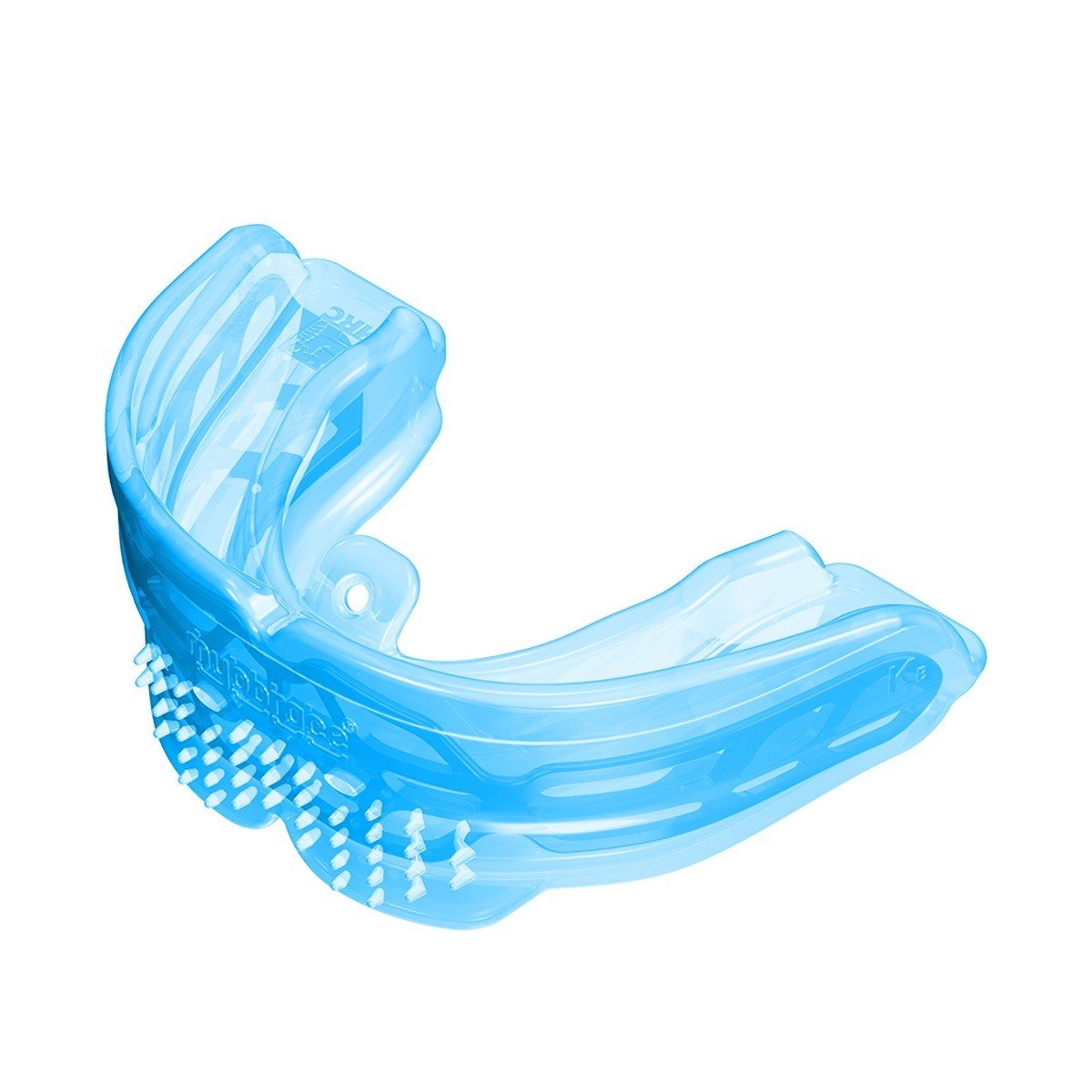 Blue Myobrace K1 trainer appliance for kids by Myofunctional Research Co. designed to improve oral posture and alignment.
