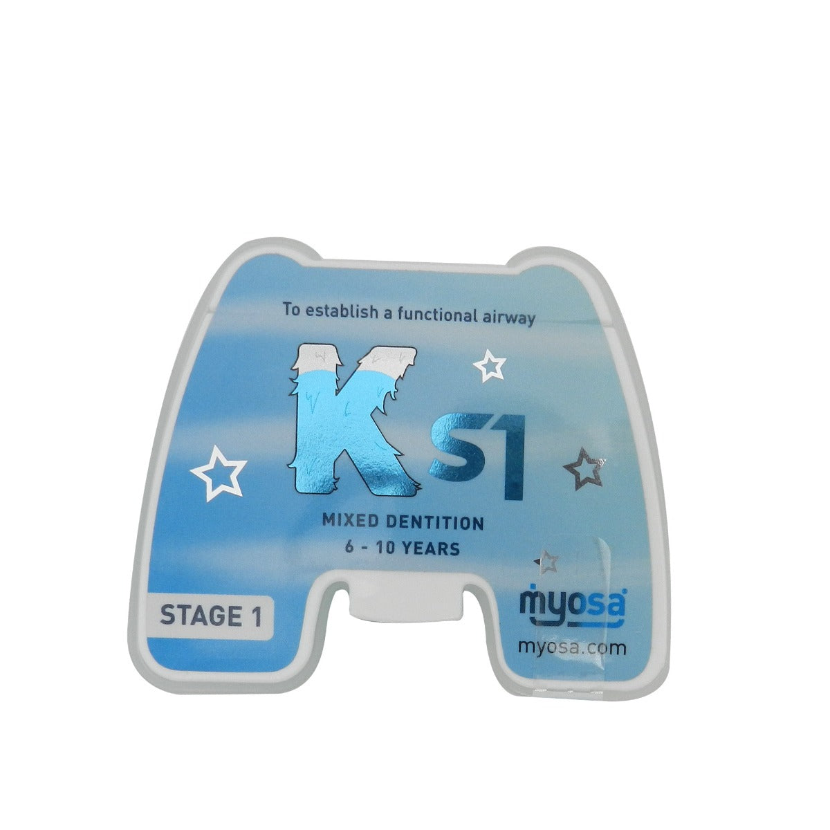 Blue MRC Myosa trainer appliance for kids, a small myofunctional research co. splint to support oral and facial muscle development.