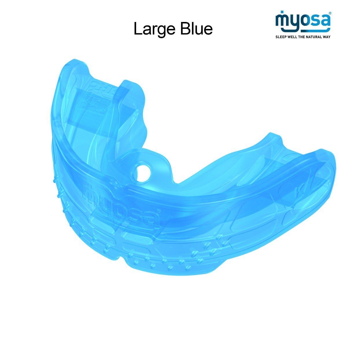 Blue Stage 1 MRC Myosa trainer appliance for kids, a small myofunctional research co. splint for orthodontic and oral therapy.