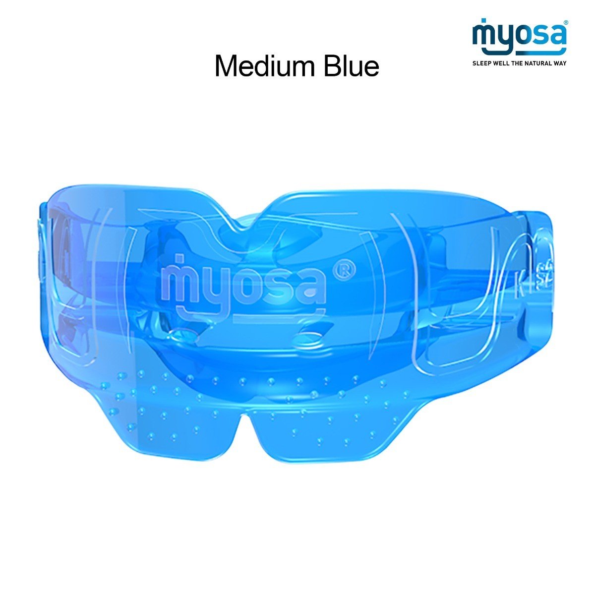 Blue MRC Myosa trainer appliance for kids, a small myofunctional research co. splint for orthodontic and oral muscle training.