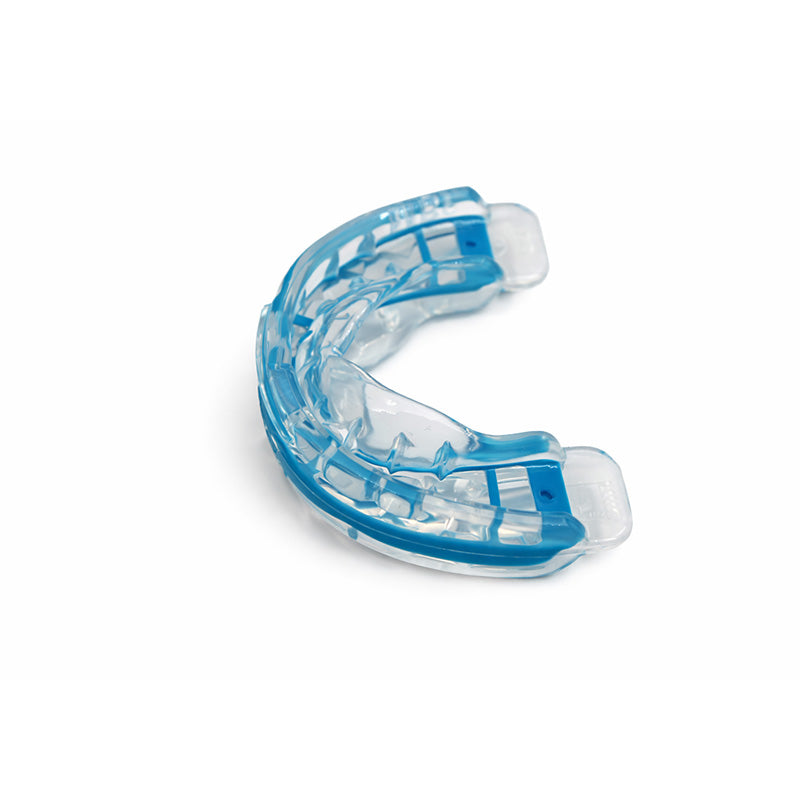Blue MRC Myobrace for Teens trainer appliance, stage 1 large, used for orthodontic correction and oral muscle training.