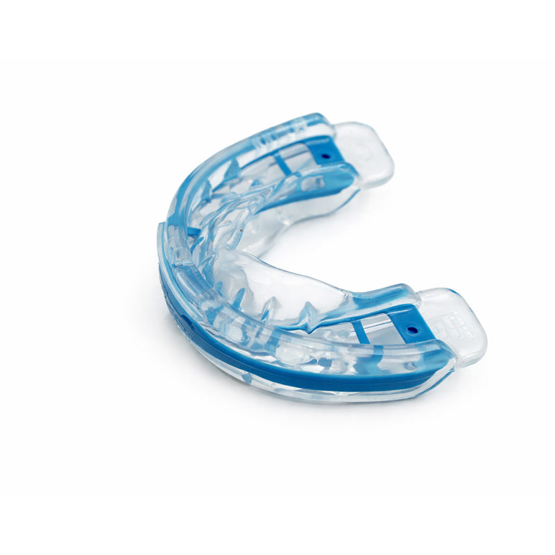 Blue Myobrace trainer appliance for teens by Myofunctional Research Co., worn in the mouth for orthodontic therapy.