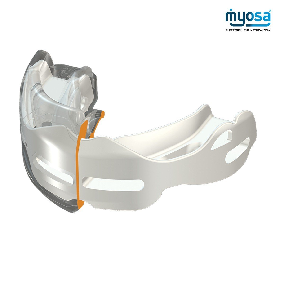 Myofunctional Research Co. MRC Myosa trainer appliance with mouldable splint for TMJ and jaw alignment therapy.