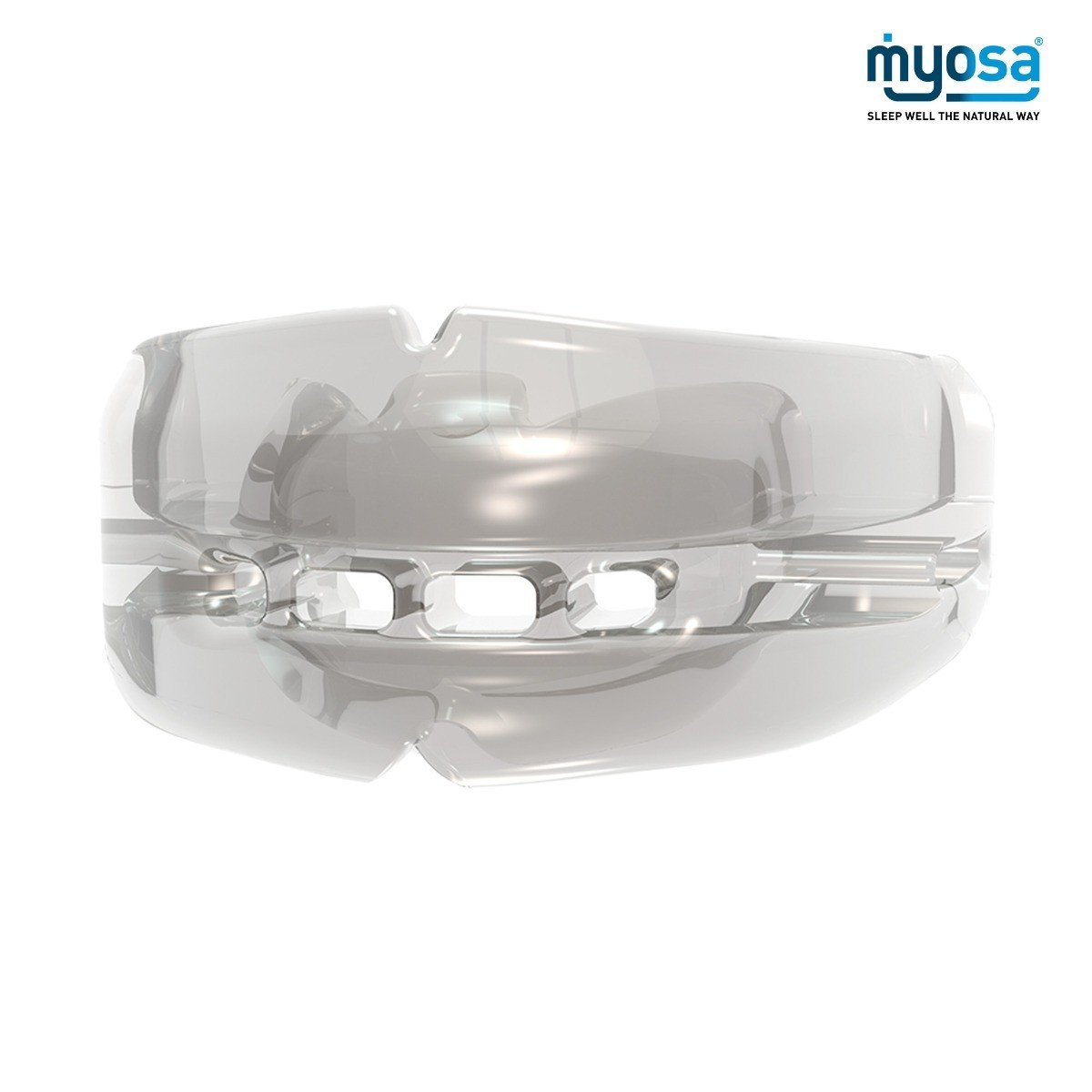 MRC Myosa trainer appliance for TMJBDS from Myofunctional Research Co., showing a mouldable splint on a white background.