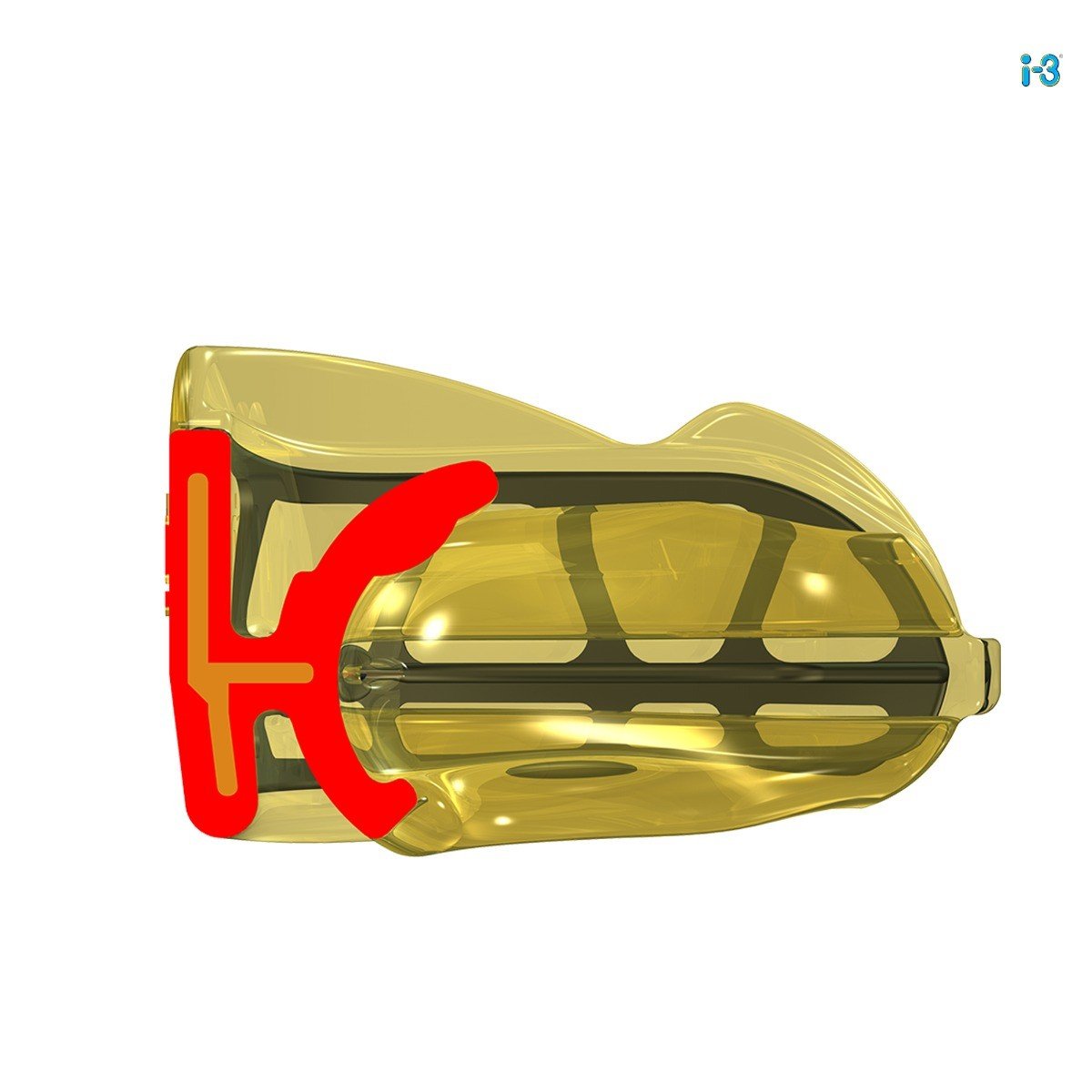 Yellow MRC Myobrace Interceptive Class I3 trainer appliance for orthodontic correction, designed by Myofunctional Research Co.