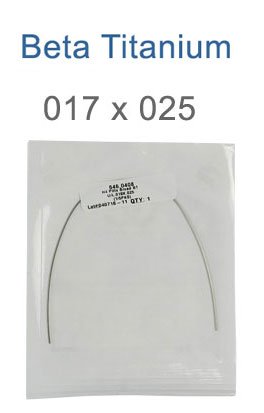 OrthoClassic Damon-compatible H4 Pitts Broad Beta Titanium archwires for SLB, 0.020 x 0.020 inches, in a pack of five.