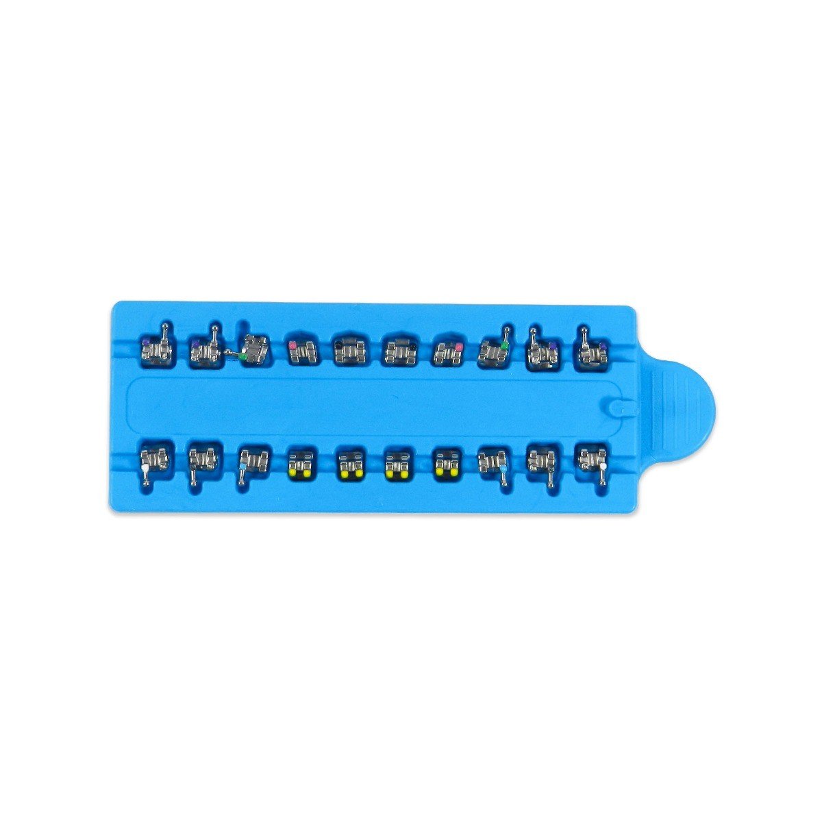 OrthoClassic Bio-Mim Mini Twin Standard Metal Brackets for orthodontic braces, shown in a close-up image.
