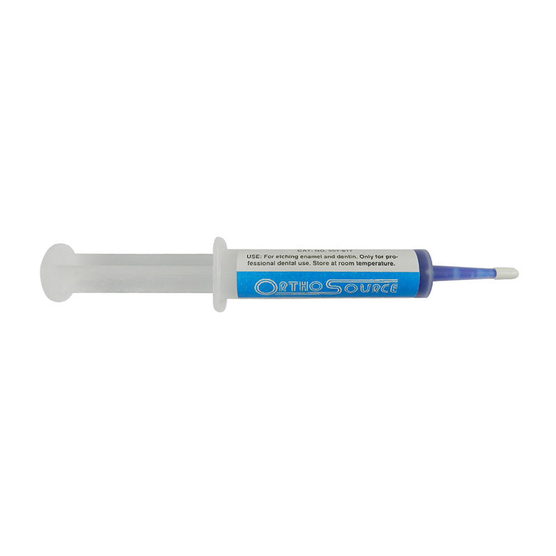 Orthosource Orthosource Etchant Gel Syringe 37% in red, 12g for dental enamel preparation, shows a syringe with gel.