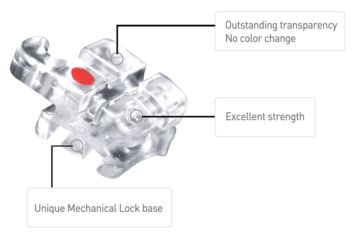 Osstem OK Real Resin aesthetic orthodontic brackets with metal slots, used for braces, by Osstem Orthodontics, set of 20.