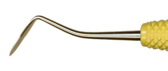 PDT Periotome Serrated DE Posterior, periodontal tool with sharp serrated edges for dental procedures, by PDT.