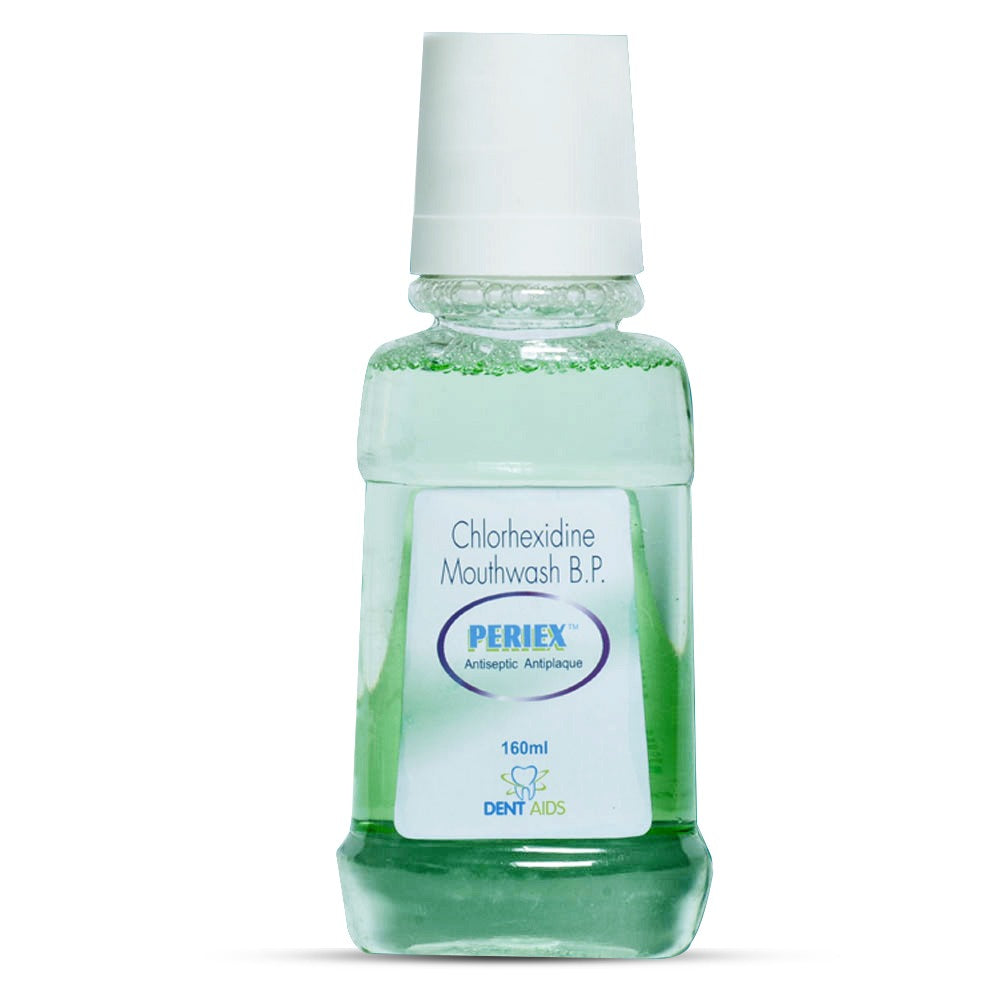 STIM Periex mouthwash bottle, 160 ML, shown in a three-pack, with clear label and cap, used for oral hygiene and freshening breath