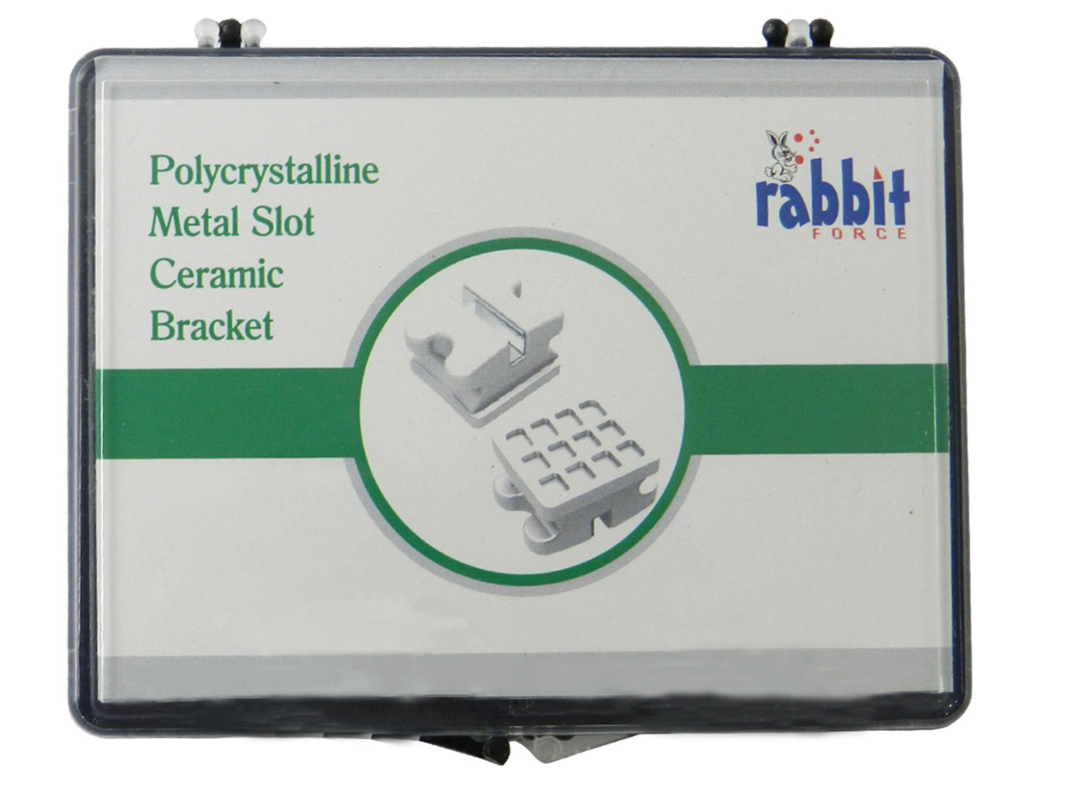 Rabbit Force RF Polycrystalline Metal Slot Ceramic Bracket for aesthetic orthodontic brackets, shown in a close-up image.