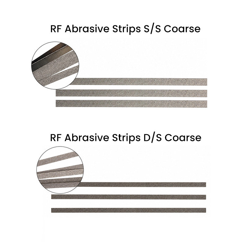 Rabbit Force RF Steel Separating Abrasive IPR Strips 4 mm for burs and dental procedures, coarse, single-sided abrasive strips.