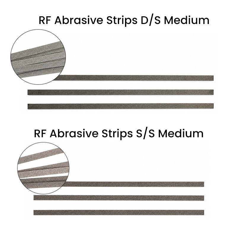 Rabbit Force RF Steel Separating Abrasive IPR Strips, 4 mm, coarse single-sided burs for dental or industrial use.