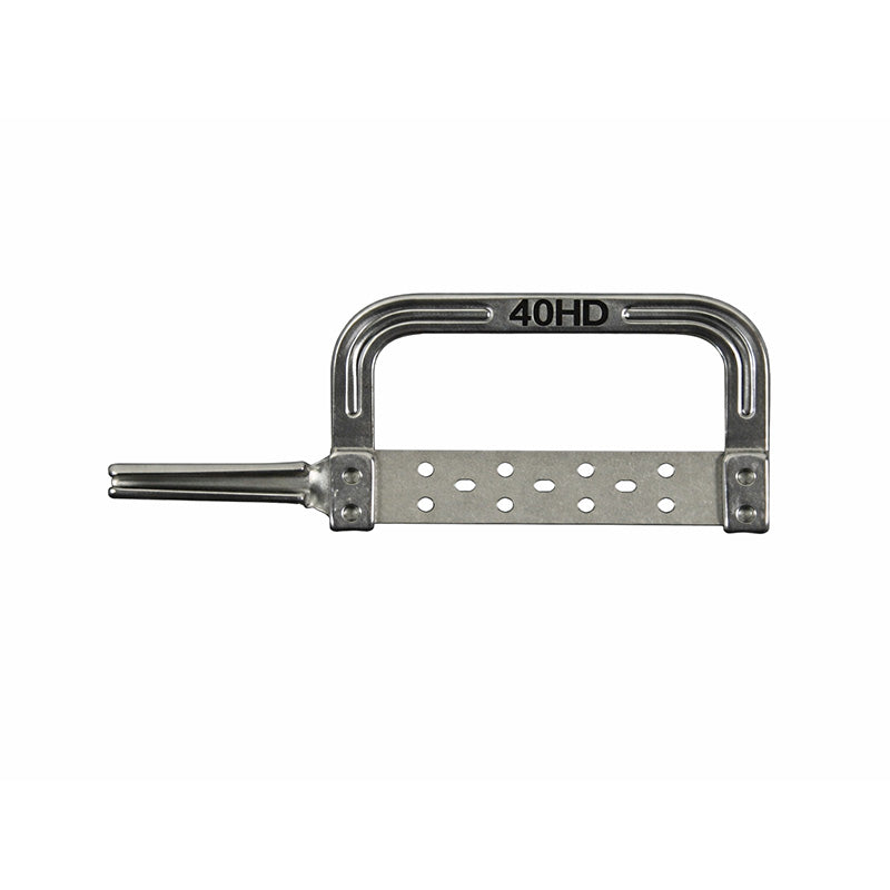 Rabbit Force RF manual handle with yellow IPR strips for burs, 15 meters long, in a 1-pack, used for precision dental procedures.