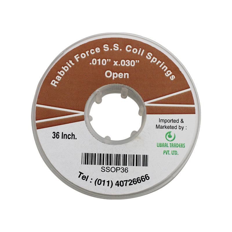 Rabbit Force RF SS open coil springs in spool, 36-inch length, showing tightly wound metal coil springs for mechanical use.