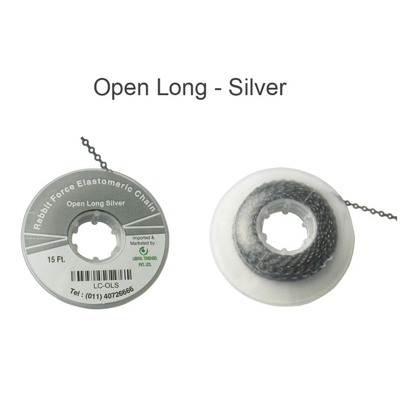 Silver Rabbit Force E-Chain elastic chain, 15 ft long, durable and flexible for industrial or safety applications.