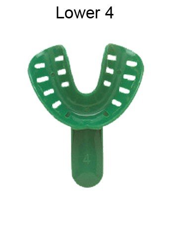 Red upper Rabbit Force orthodontic disposable impression tray for dental impressions, shown from a side angle.