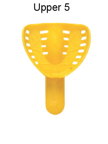 Red disposable orthodontic impression tray by Rabbit Force, designed for upper dental impressions.