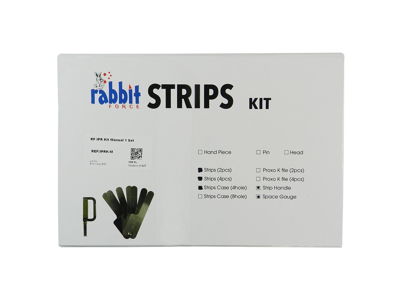 Rabbit Force RF IPR Strips Kit Manual 1 Set for precise skin and nail care, featuring IPR tools in a compact, organized package.