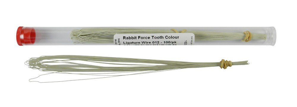 Rabbit Force RF Tooth Colour Ligature Wire Long .012" shown in white, used for orthodontic brackets and tooth ligatures.